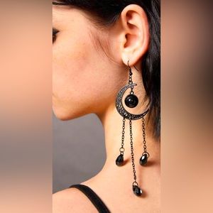 Black moon dangle earrings